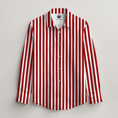 LINEN- RED STRIPPED FULL SLEEVES SHIRT