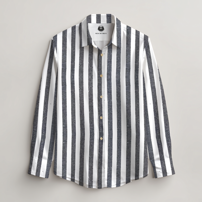 LINEN- GREY STRIPPED FULL SLEEVES SHIRT