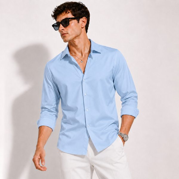 SATIN- SKY BLUE FULL SLEEVES SHIRT