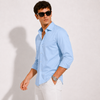 SATIN- SKY BLUE FULL SLEEVES SHIRT