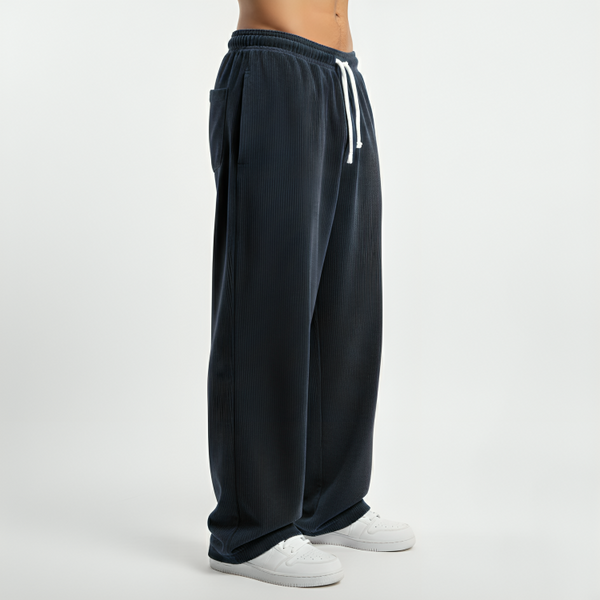 RELAXED FIT CORDUROY PANTS- NAVY BLUE