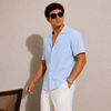SATIN- SKY BLUE CUBAN SHIRT