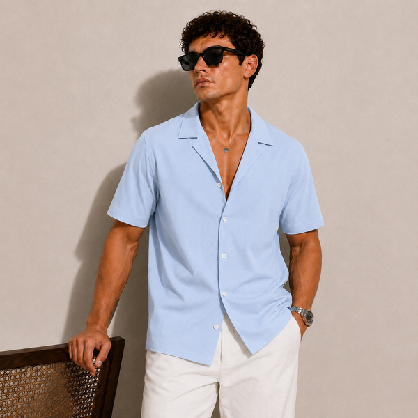 SATIN- SKY BLUE CUBAN SHIRT